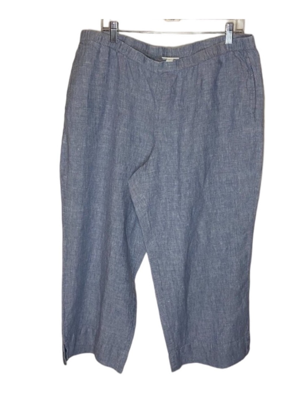 J. Jill Love Linen Crop Pants Womens L Blue Wide Leg Pull On Elastic Waist